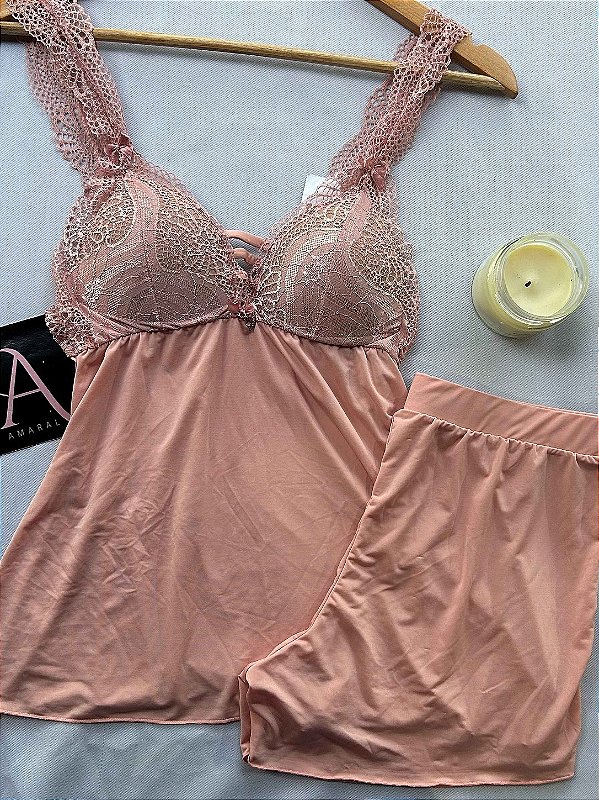 Pijama Comfy com Renda Rosa