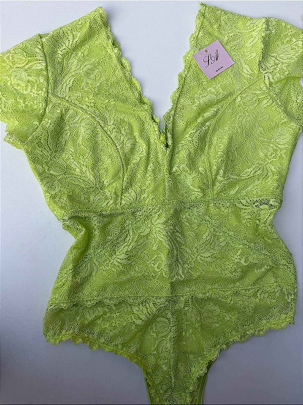 Body Amanda em renda Verde Neon sem bojo
