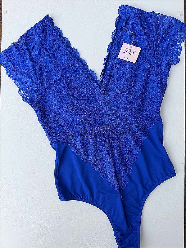 Body Amanda em renda Azul sem bojo
