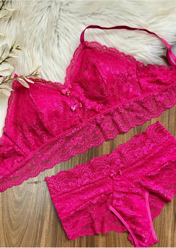 Conjunto Lingerie Desejada em Renda Pink