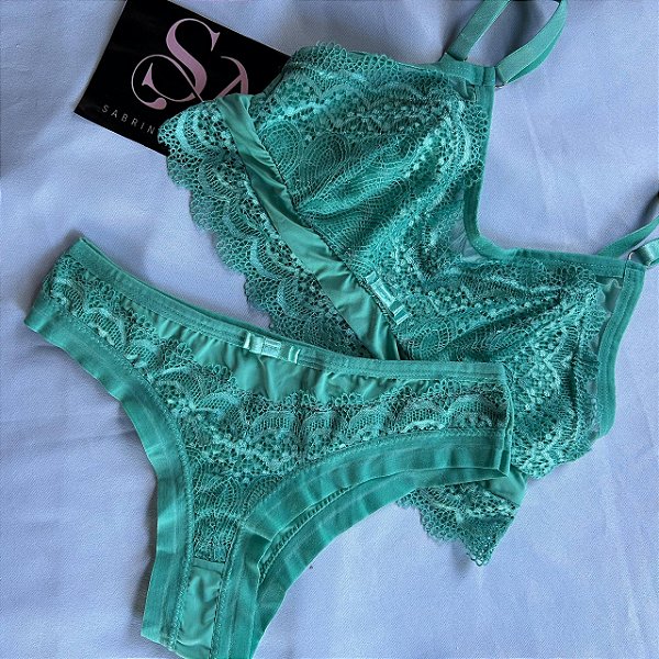 Conjunto Lingerie Verde Delicado em renda
