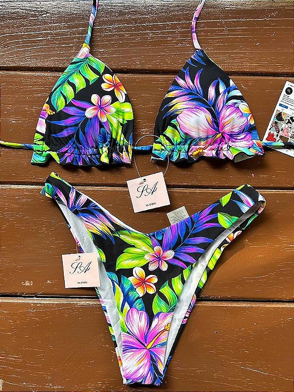 Conjunto Biquíni Estampado Floral Cortininha com bojo