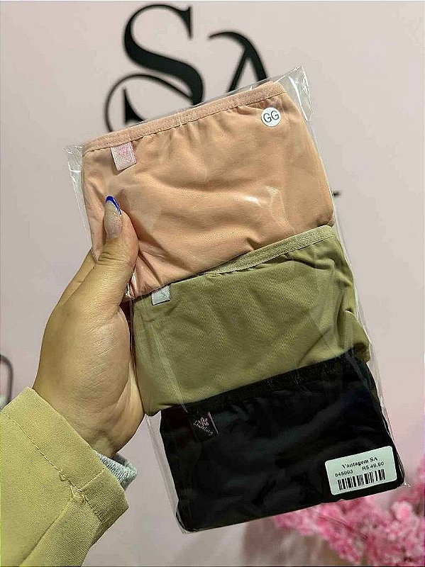 Kit 3 Calcinhas Comfy (Preto, Bege e Rosa)