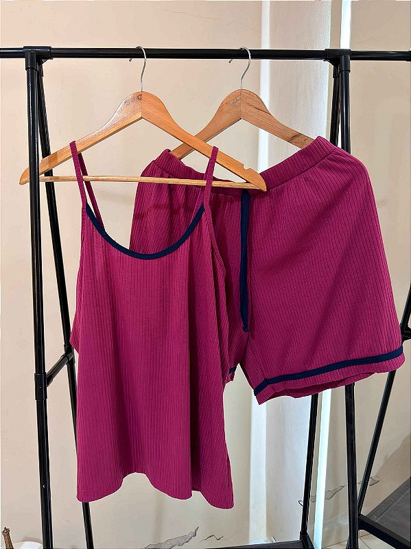 Pijama de verão Canelado Roxo de Alcinha