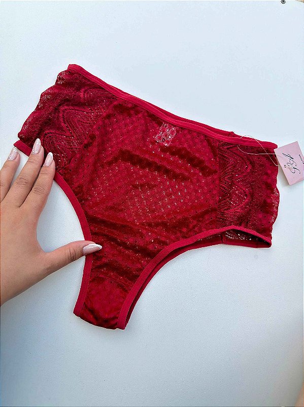 Calcinha Cintura Alta Lara Avulsa em renda Sensual Vermelha