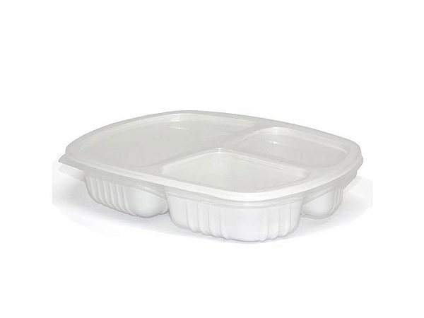 Bandeja Refeição com 3 Divisões 1150ml G330SF Branca com 10 unid. Galvanotek