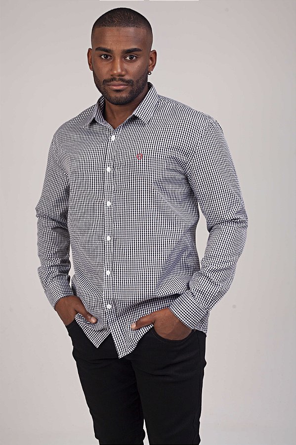 Camisa Estampada Xadrez Adoro Bazar Napoles Preta