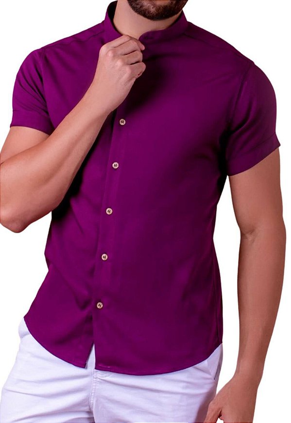 Camisa Lisa Gola Padre Roxa Adoro Bazar Starr