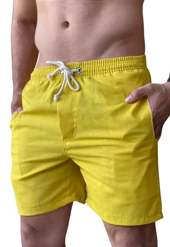 Short Liso Linho Misto Amarelo Adoro Bazar Benji