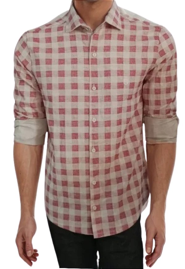 Camisa Linho Xadrez Manga Longa Defoe