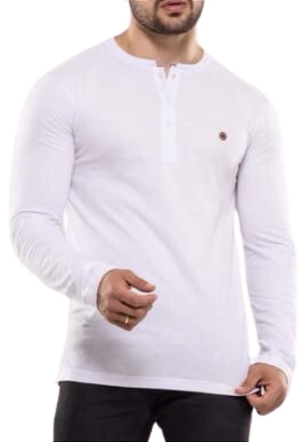 Camiseta Branca Algodão Henley Lautaro