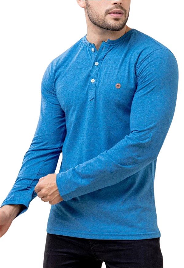 Camiseta Azul Claro Algodão Henley Darwin