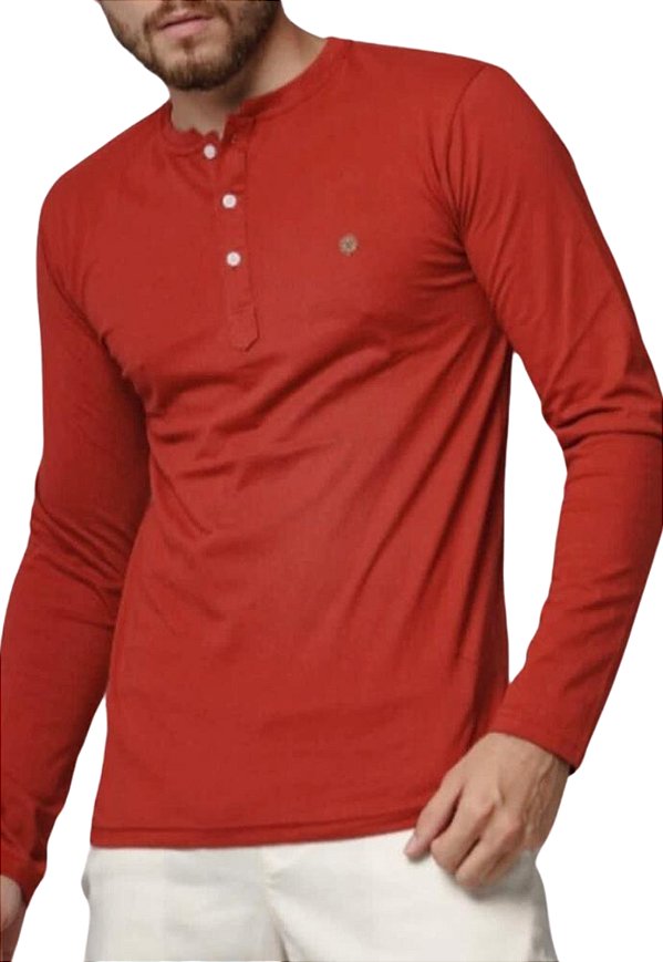 Camiseta Vermelha Algodão Henley Lincoln