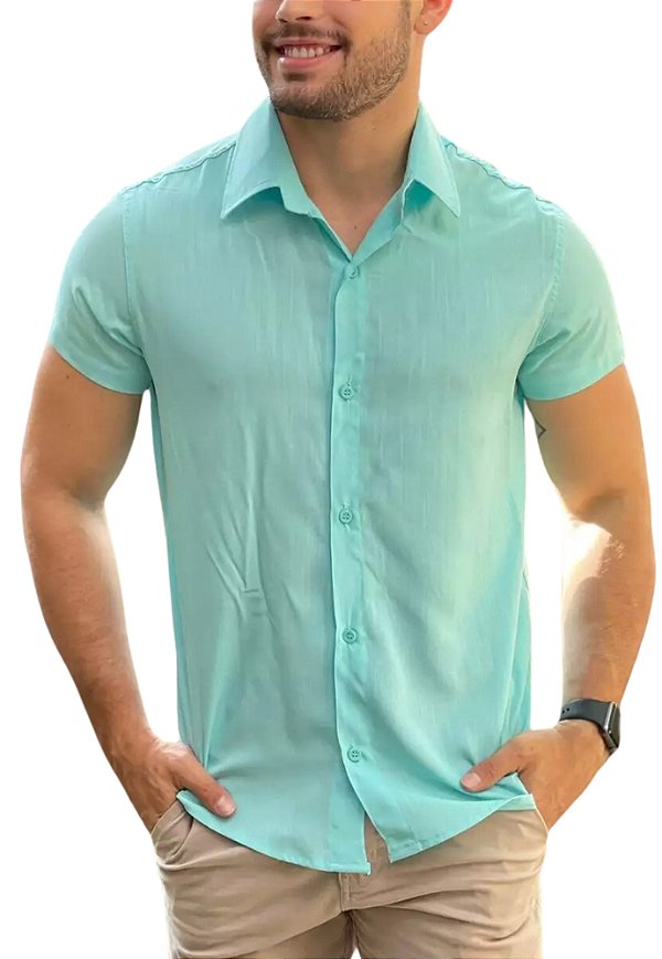 Camisa Lisa Viscolinho Verde Agua Glace