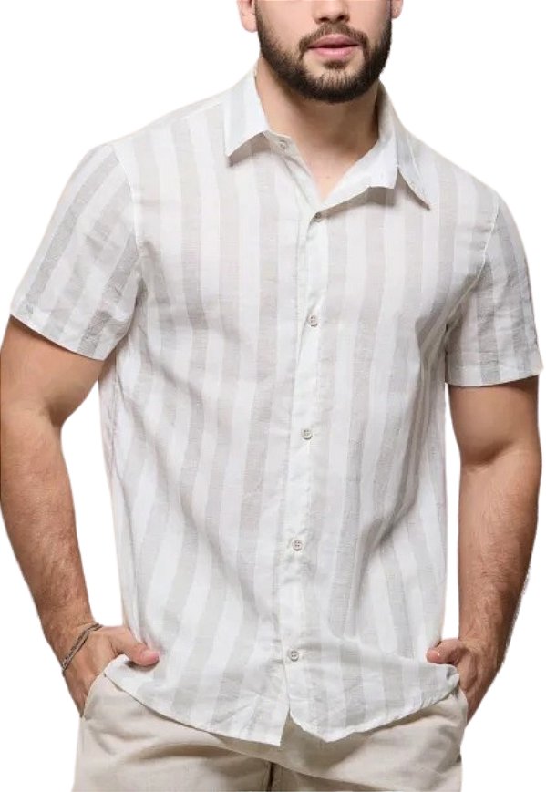 Camisa Algodao Listrada Cinza Claro Kimbly