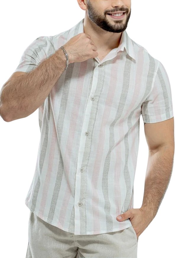 Camisa Algodao Listrada Rosa e Grafite Benson