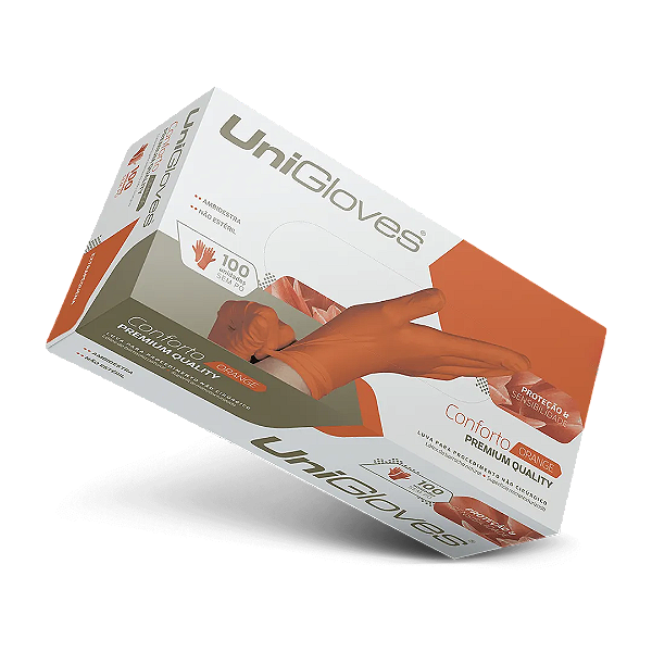 Luva Látex Laranja Orange Unigloves Premium Sem Pó (CX com 100 UN)