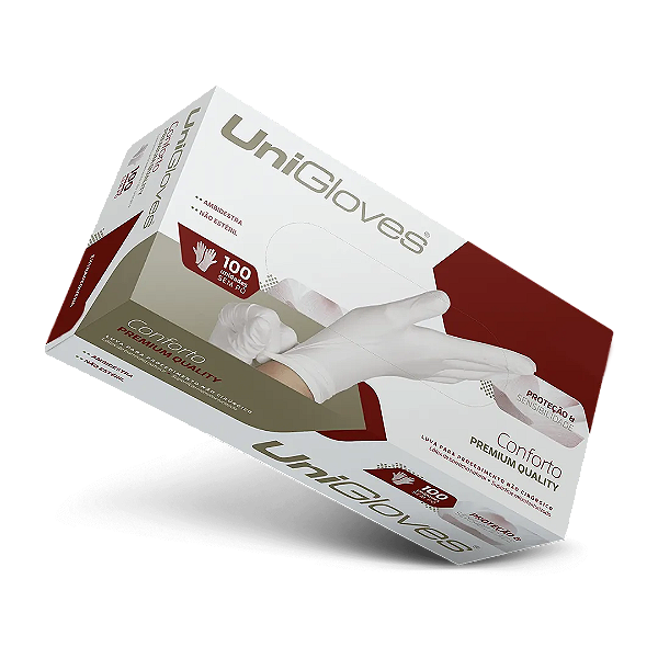 Luva Látex Branco White Unigloves Premium Sem Pó (CX com 100 UN)