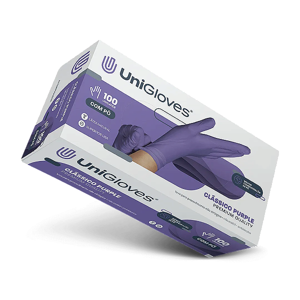 Luva Látex Roxo Lilás Purple Unigloves Premium Com Pó (CX com 100 UN)