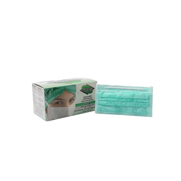 Máscara Descartável Tripla Elástica Verde (CX com 50 un) ProtDesc