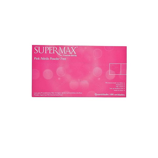 Luva para Procedimento Nitrílica Supermax Rosa Pink Caixa com 100un