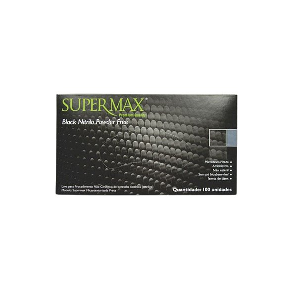 Luva para Procedimento Nitrílica Supermax Preto Black Caixa com 100un