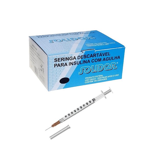 Seringa para Insulina 1ml com Agulha 13x0,45mm (CX 100UN) - Solidor