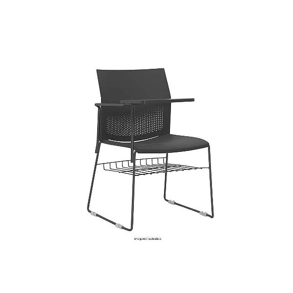 Cadeira Fixa Connect com Braço Prancheta Fixa e Gradil Estrutura Preta A/E Polipropileno