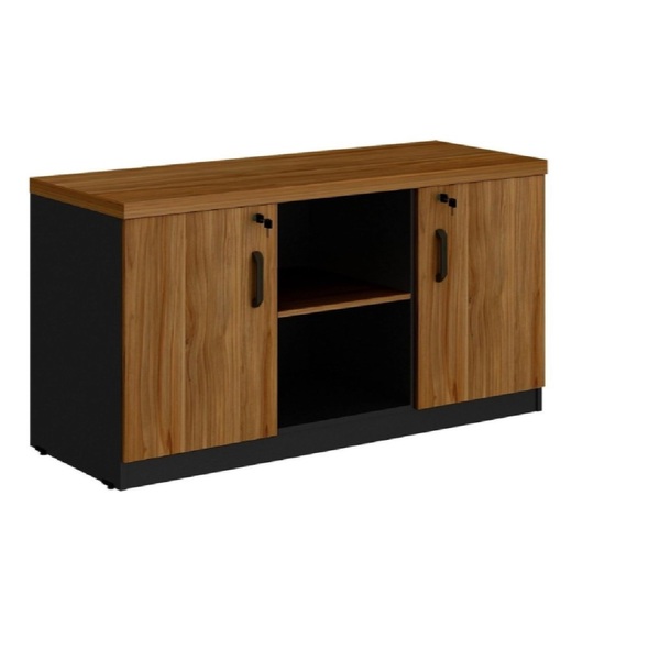 Armário Baixo Credenza Start Tampo 40mm 120x45x73,5cm - Nogal / Preto