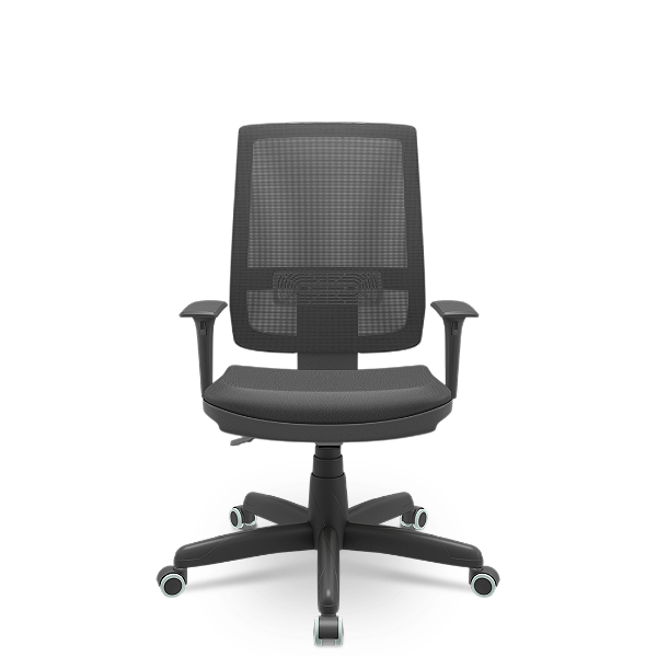 Cadeira Brizza Tela Presidente Back-Systen Braços Reguláveis Base STD RDZ PU - Vinil T19 Preto