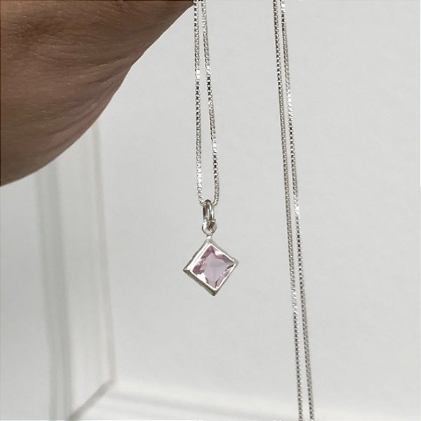 Colar Corrente Veneziana com Pingente Quadrado Prata 925