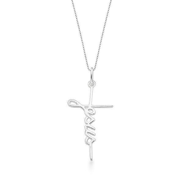 Colar Cruz Jesus Prata 925