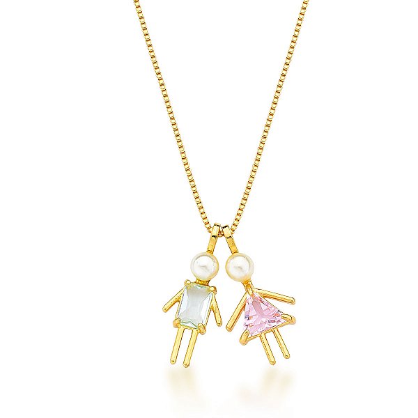 Colar Filhos Semijoia Banho de Ouro 18K