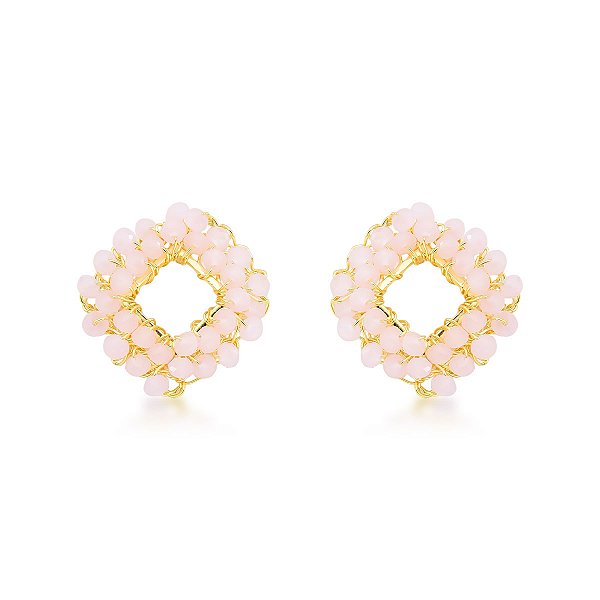 Brinco Crochê Helena Rosa Semijoia Banho de Ouro 18k