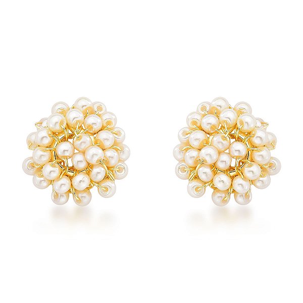 Brinco Crochê Ana Pérolas Semijoia Banho de Ouro 18k