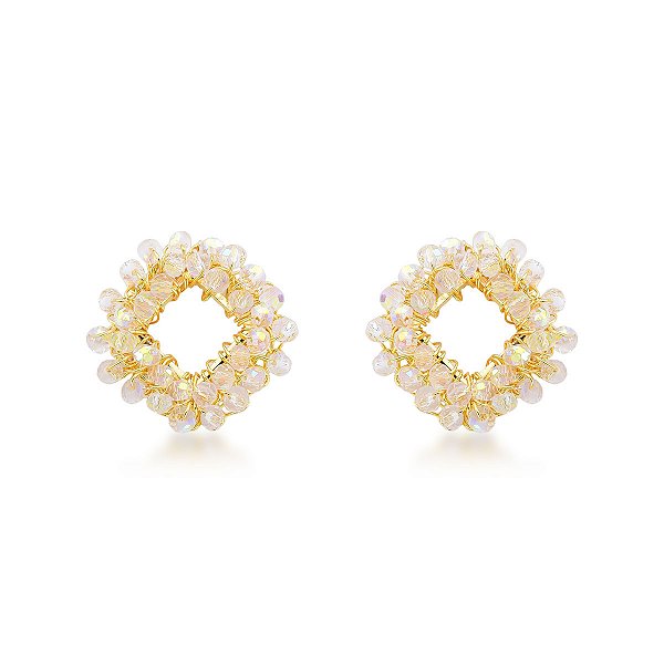 Brinco Crochê Helena Cristal Furta Cor Semijoia Banho de Ouro 18k