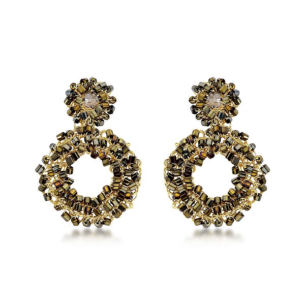 Brinco Crochê Julia Fumê Semijoia Banho de Ouro 18k