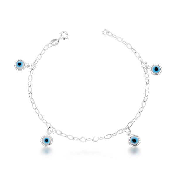 Pulseira Pingentes Olho Grego Azul Prata 925