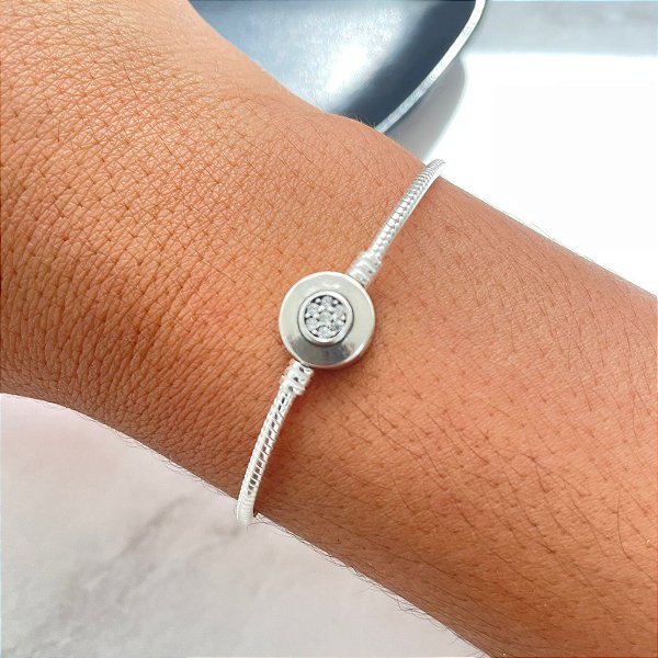 Pulseira de Berloques Círculo Cravejado Trava de Segurança Prata 925