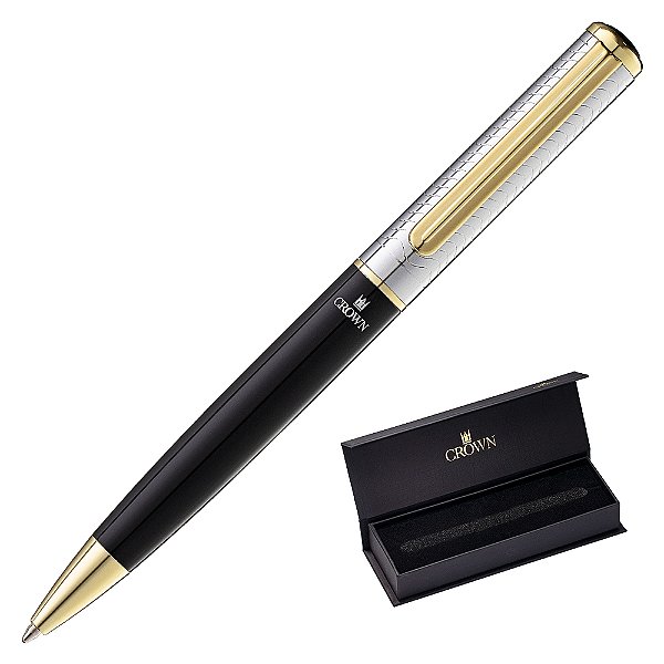 Caneta Crown Metal Regent Esferográfica Preta e Prata
