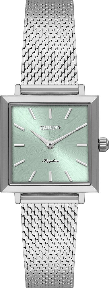Relogio Orient Eternal Feminino Aco Mesh Prata Fundo Verde Claro LBSS0091 F1SX