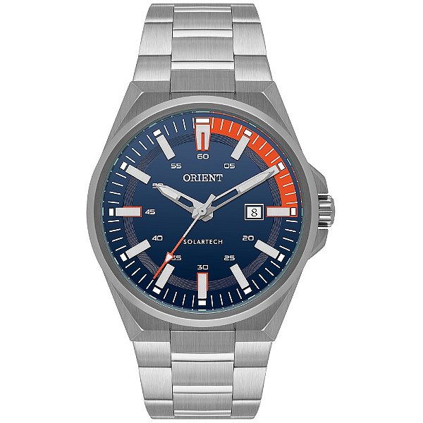 Relógio Masculino Orient Solartech Prata Fundo Azul MBSS1520 D1SX 42mm