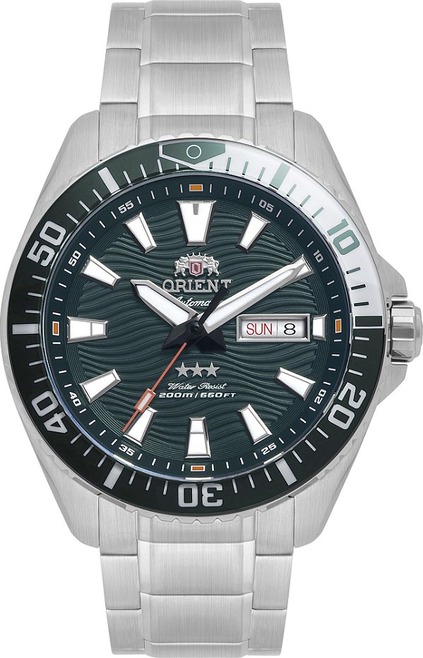 Relogio Orient Masculino Automatico Sport Sea Aco Fundo Verde YN6SS012 E1SX Safira