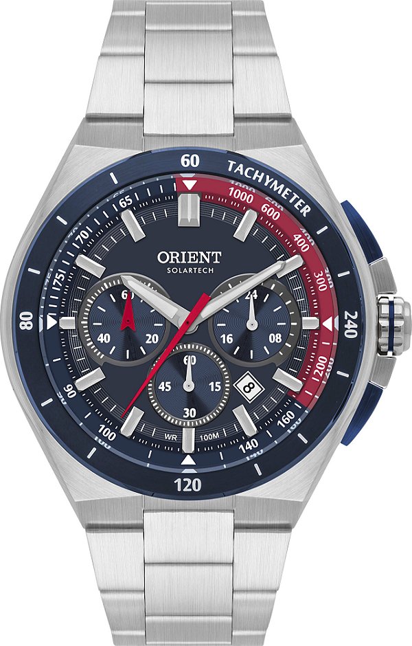 Relógio Orient Neo Sports Masculino Cronógrafo Solar Aço Fundo Azul MBSSC280 D1SX