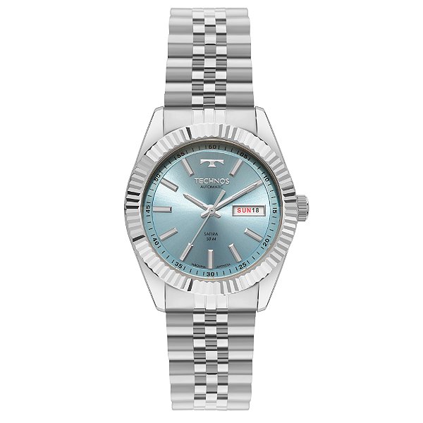 Relógio Technos Masculino Automático Aço Fundo Azul Claro Safira 8205PT/1A
