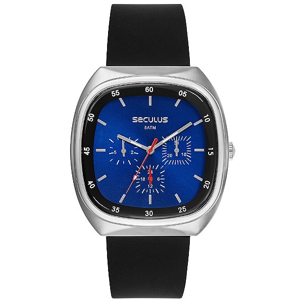 Relógio Seculus Masculino Oval Esportivo Pulseira Silicone Mostrador Azul 44301G0SVNU1 Original