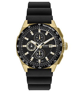 Relógio Orient Masculino Dourado Solartech Safira Cronógrafo Pulseira Borracha MGSPC006 P1PX