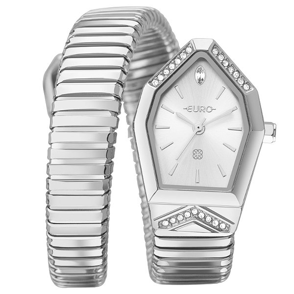 Relógio Euro Feminino Analógico Prata Mostrador Prateado Linha Serpente Duas Voltas EU2035ZAL/5K