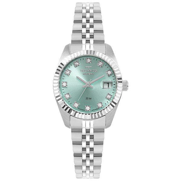 Relógio Technos Feminino Analógico Aço Prata Mostrador Sky Blue Com Calendário 2015CFJ/1V