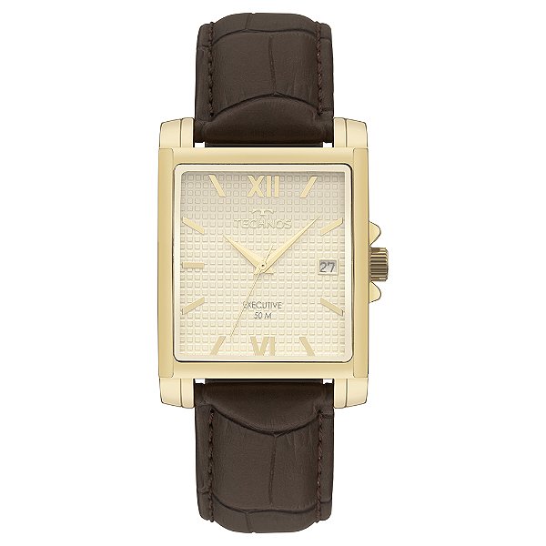 Relógio Technos Executive Masculino Analógico Dourado Pulseira Couro Marrom 2115UDG/0X